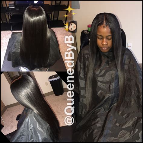 Sew In Middle Part Leave Out Straight Hair Long Layered Cut Edges