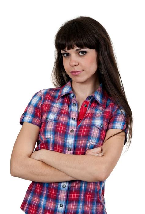 Portrait Of A Girl In A Red Checked Shirt Stock Photo Image Of Model