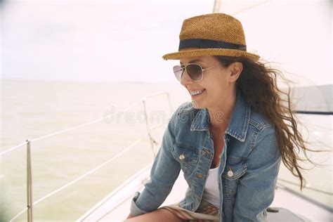 313 Young Happy Brunette Woman Relaxing Boat Stock Photos Free