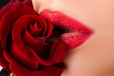 trendy glamorous fashion makeup sensual red lips lips with lipstick closeup beautiful woman