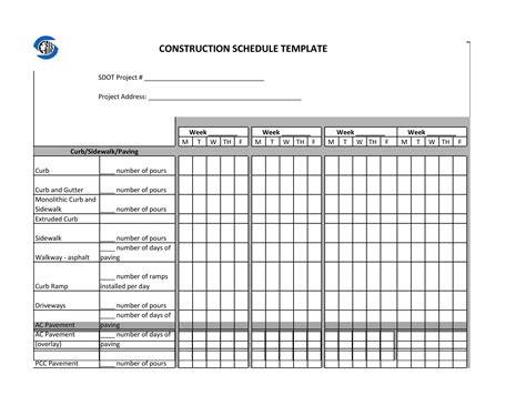 Construction Work Schedule Template Excel Excel Templates
