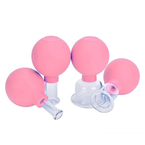4 Pieces Glass Facial Suction Cupping Set Silicone Vacuum Suction Massage Cups Anti Cellulite