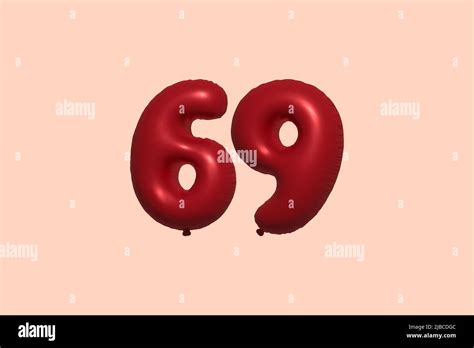 69 3d Number Balloon Made Of Realistic Metallic Air Balloon 3d Rendering 3d Red Helium Balloons
