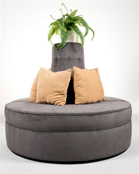 Round Banquette Couch Lobby Sofa In Gray Chenille Fabric Etsy