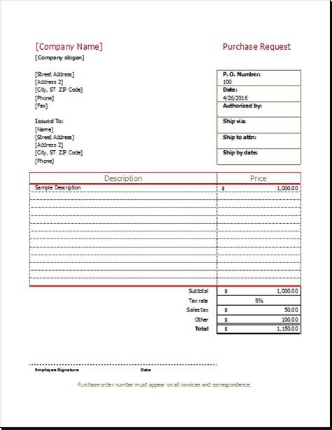 Purchase Request Form Template For Excel Word And Excel Templates