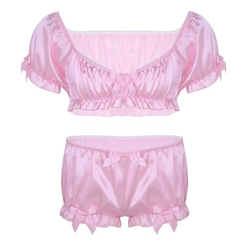 Hot Sexy Sissy Lingerie Set For Men Gay Crossdressing Erotic Underwear Soft Silky Bra Crop Top