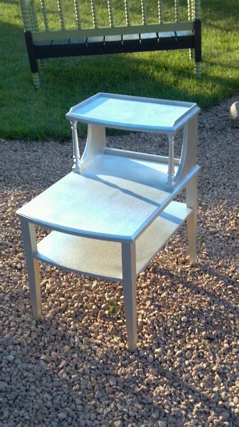 Funky Retro End Table Refreshed In Silver Salvaged Furniture
