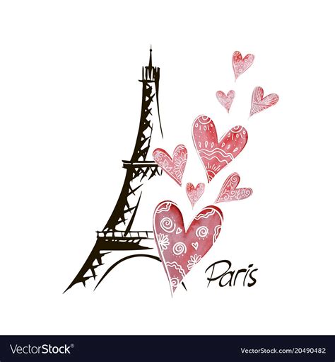 Romantic Background Heart And Eiffel Tower Vector Image