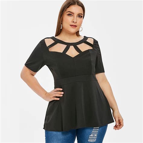 Rosegal Plus Size Women Tops Plus Size Cut Out A Line T Shirt Hollow