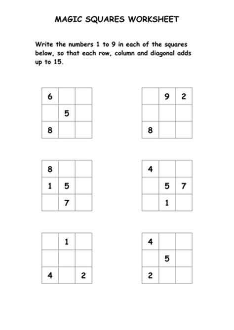 Magic Squares Puzzle Worksheet Teaching Resources