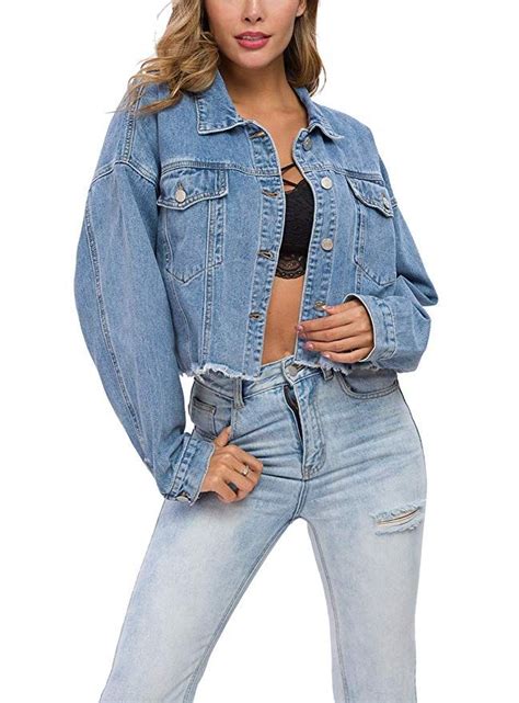 Tsher Womens Oversize Vintage Washed Denim Jacket Long Sleeve Classic Loose Jean Trucker Jacket