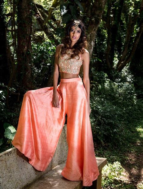 Floral Crop Top And Silk Palazzo Pants Waliajones Diwali Outfits Indian Outfits Modern