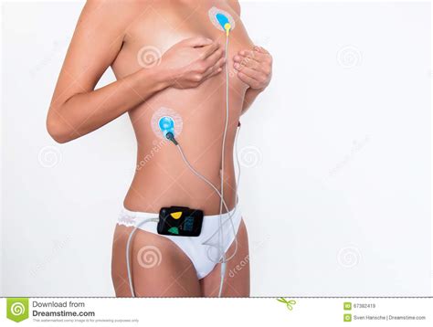 Young Woman Wearing A Heart Monitor Stock Photo Image