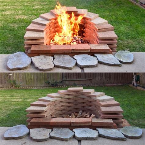Backyard Fire Pit Built With Spare Square Bricks Fire Pit Patio