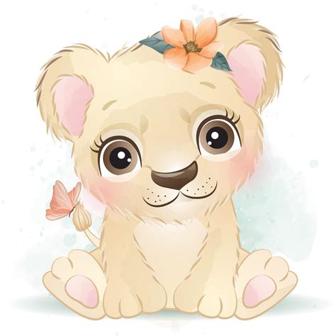 Mignon Petit Lion Avec Illustration Aquarelle 2063616 Art Vectoriel