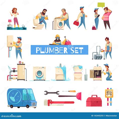 Plumber Cartoon Set Stock Vector Illustration Of Home 142445255