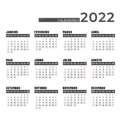 2022 Calendário Negro Português Png Calendário 2022 Simples Imagem
