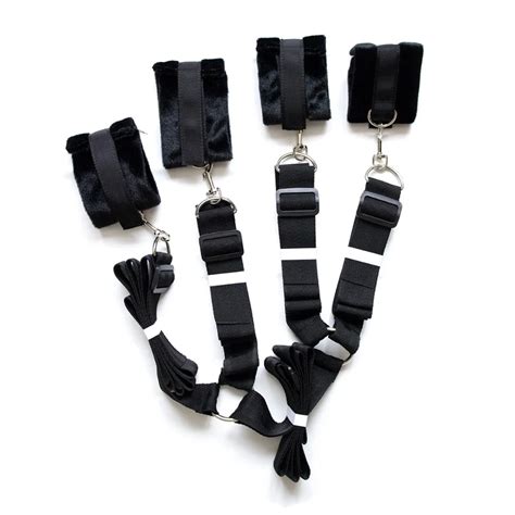 Amazon Black Color In Stock Hand And Ankle Cuffs Belt Sets Bed Sex Bondage Restraints Fetish Sex