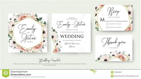 Floral Wedding Invitation Elegant Invite Thank You Rsvp Card V Stock