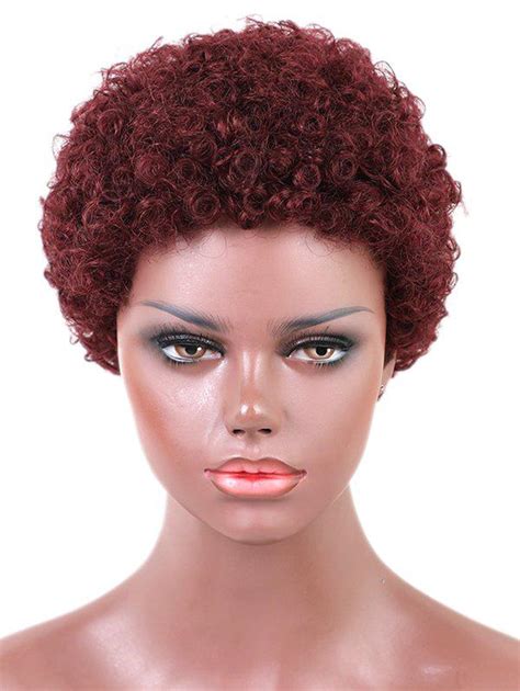 34 OFF Short Afro Curly Pixie Human Hair Wig Rosegal