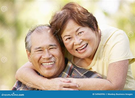 Portrait Romantic Senior Asian Couple Outdoors Stock Photo Image Of