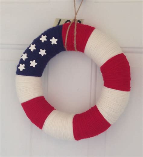 American Flag Yarn Wreath 4th Of July Wreath Yarn Wreath