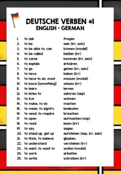 GERMAN VERBS LIST 1 By Lively Learning Classroom TPT