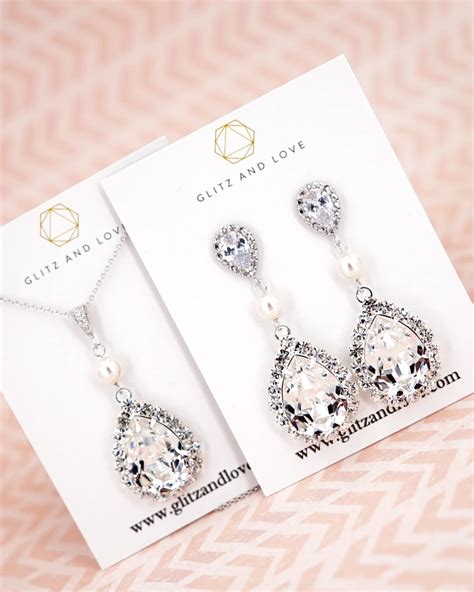 Swarovski Crystal Teardrop Earrings Bridal Jewelry Wedding Pearl In