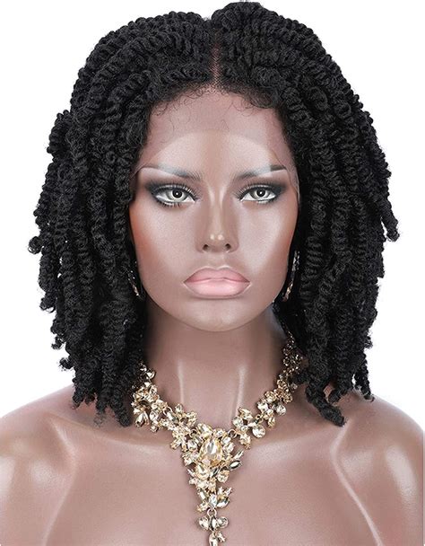 12 Inches 4x4 Braided Wigs For Black Women Spring Twist Braids Wig Synthetic Lace Frontal Wigs