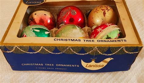 Vintage Lot Of Shiny Bright U S A Lanissa Box Glass Christmas Tree