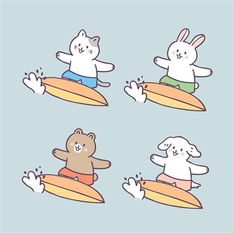 Cartoon Cute Summer Animals And Surfing Vector 563140 Vector Art At