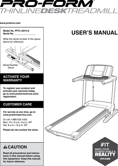 Proform Pftl Performance Treadmill Users Manual