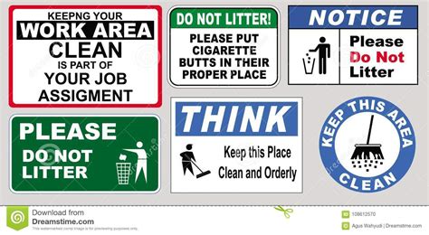 Signs To Keep The Workplace Clean Stock Vector