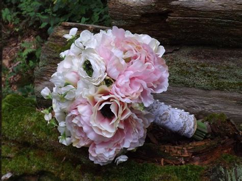 Bridal Bouquet With Light Pink Or White Anemones Sweet Pea Peonies
