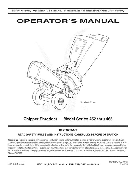 Mtd 24a 465e729 User Manual Chippershredder Manuals And Guides 1109237l