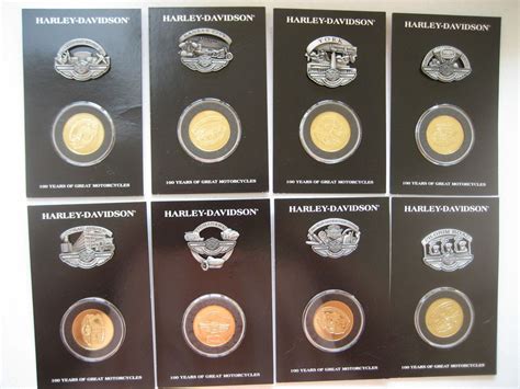 Harley Davidson 100 Anniversary Pins Coins Set 8 Complete Motorcycle