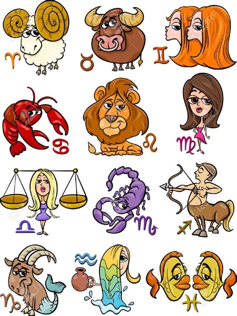 Cartoon Illustration Of All Horoscope Zodiac Signs Set Royalty Free