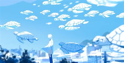 Nkim Nkimillustrate Blue Anime Aesthetic Desktop Wallpaper Art