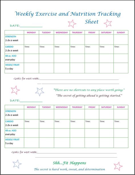Exercise And Nutrition Tracking Sheet Free Printable Exercise Free
