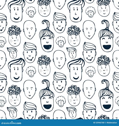 Hand Drawn Vector Seamless Pattern With Illustration Of Group Of Men