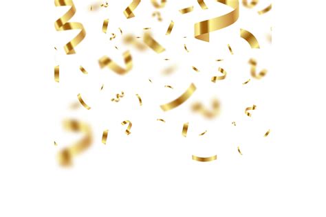 Gold Streamers And Confetti On White Background