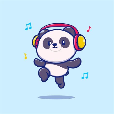 Free Vector Cute Panda Listening To Music With Headphones