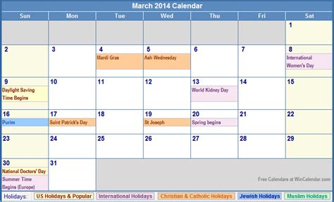 March 2014 Calendar Printable With Holidays Images And Pictures Becuo