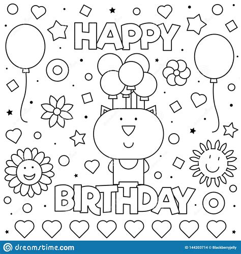 Download and print free happy birthday cat coloring pages to keep little hands occupied at home; Happy Birthday. Coloring Page. Vector Illustration Of Cat ...