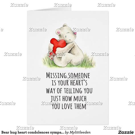 Bear Hug Heart Condolences Sympathy Card Zazzle Sympathy Cards