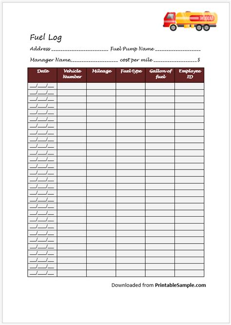 20 Free Sample Fuel Log Templates Printable Samples