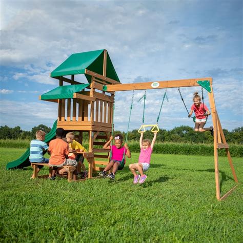 Backyard Discovery Belmont Residential Wood Playset With Slide In The