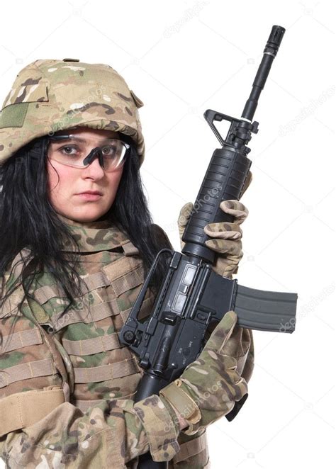 Beautiful Army Girl With Rifle — Stock Photo © Bloodua 5858413