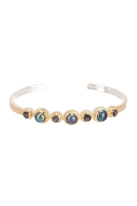 Anna Beck Two Tone Mm Simulated Blue Pearl Grey Sapphire Cuff Bracelet