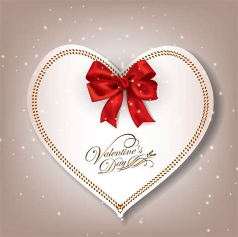 Elegant Heart Shaped Card With Red Bow Valentines Day Vector
